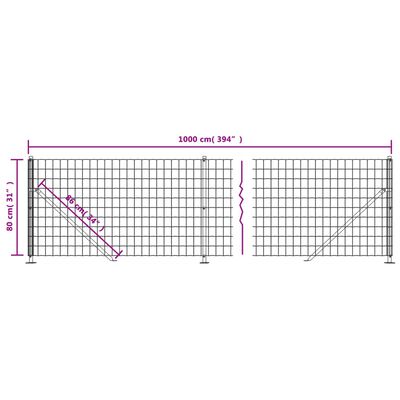 vidaXL Draadgaashek met flens 0,8x10 m antracietkleurig