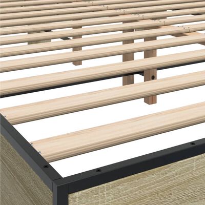 vidaXL Bedframe bewerkt hout metaal sonoma eikenkleurig 150x200 cm