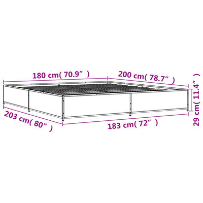 vidaXL Bedframe bewerkt hout metaal bruin eikenkleur 180x200 cm