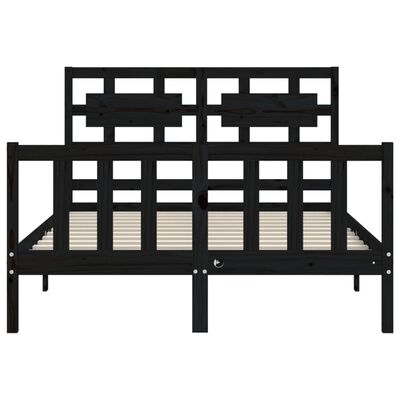 vidaXL Bedframe met hoofdbord massief hout zwart 140x190 cm