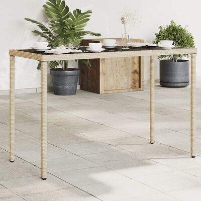 vidaXL Tuintafel met glazen blad 115x54x74 cm poly rattan beige