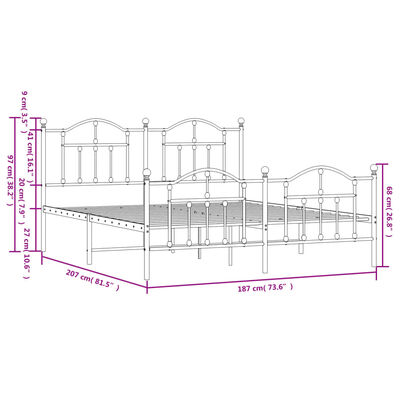 vidaXL Bedframe met hoofd- en voeteneinde metaal wit 180x200 cm