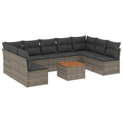 vidaXL 10-delige Loungeset met kussens poly rattan grijs