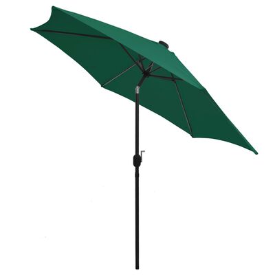 vidaXL Parasol met LED-verlichting en aluminium paal 300 cm groen