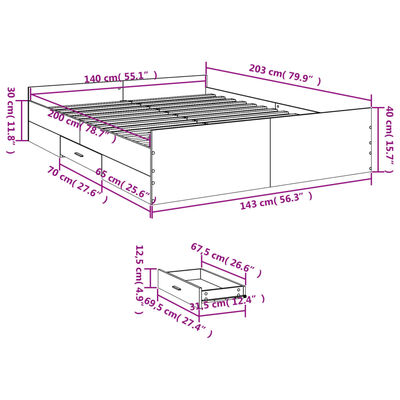 vidaXL Bedframe met lades bewerkt hout gerookt eikenkleurig 140x200 cm