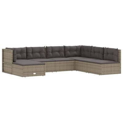 vidaXL 7-delige Loungeset met kussens poly rattan grijs