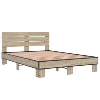 vidaXL Bedframe bewerkt hout metaal sonoma eikenkleurig 90x190 cm