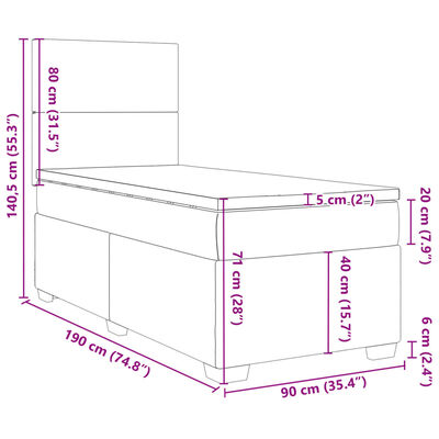 vidaXL Boxspring met matras fluweel donkergrijs 90x190 cm