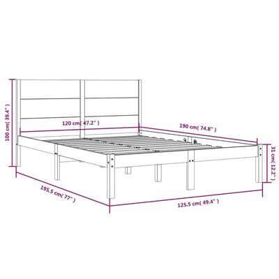 vidaXL Bedframe massief hout honingbruin 120x190 cm