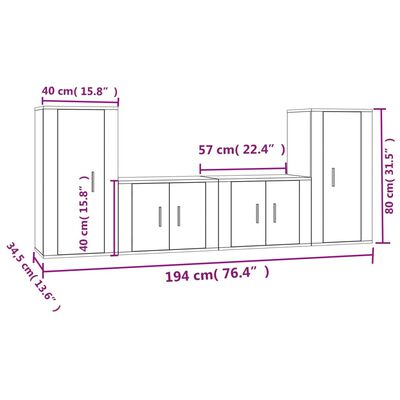 vidaXL 4-delige Tv-meubelset bewerkt hout bruin eikenkleur