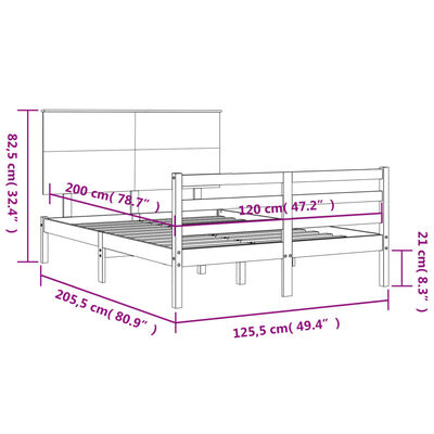 vidaXL Bedframe met hoofdbord massief hout zwart 120x200 cm