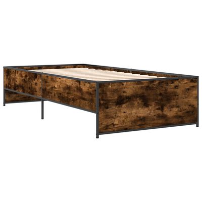 vidaXL Bedframe bewerkt hout en metaal gerookt eikenkleurig 90x200 cm