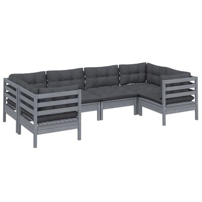 vidaXL 6-delige Loungeset met kussens grenenhout grijs