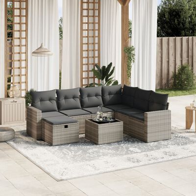 vidaXL 8-delige Loungeset met kussens poly rattan lichtgrijs