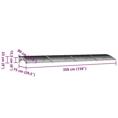 vidaXL Deurluifel 350x75 cm polycarbonaat zwart en transparant