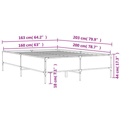 vidaXL Bedframe bewerkt hout metaal grijs sonoma eiken 160x200 cm