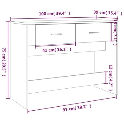 vidaXL Wandtafel 100x39x75 cm bewerkt hout gerookt eikenkleurig