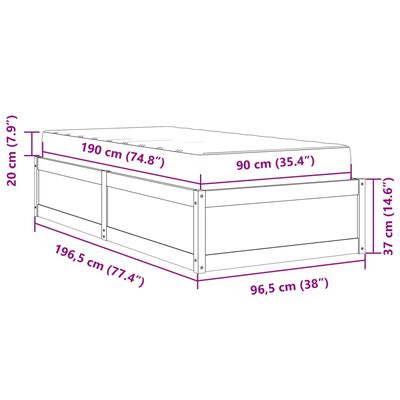 vidaXL Bed met matras massief grenenhout 90x190 cm