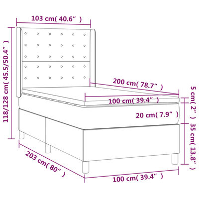 vidaXL Boxspring met matras en LED fluweel lichtgrijs 100x200 cm