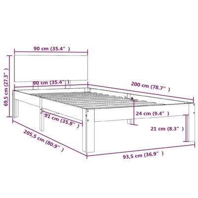 vidaXL Bedframe massief grenenhout 90x200 cm