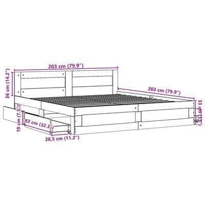 vidaXL Bedframe met hoofdeinde bewerkt hout sonoma eiken 200x200 cm