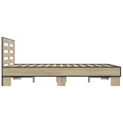 vidaXL Bedframe bewerkt hout metaal sonoma eikenkleurig 120x200 cm