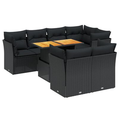 vidaXL 8-delige Loungeset met kussens poly rattan zwart