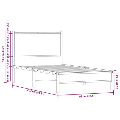 vidaXL Bedframe met hoofdbord metaal bruin eikenkleurig 90x200 cm