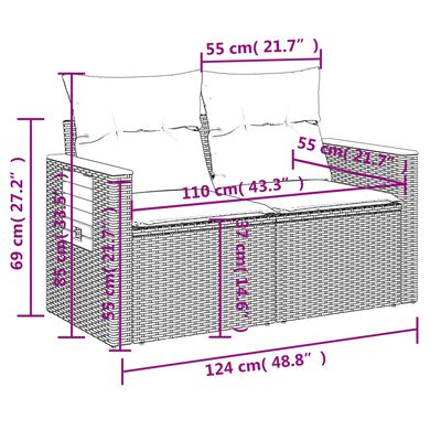 vidaXL 6-delige Loungeset met kussens poly rattan zwart