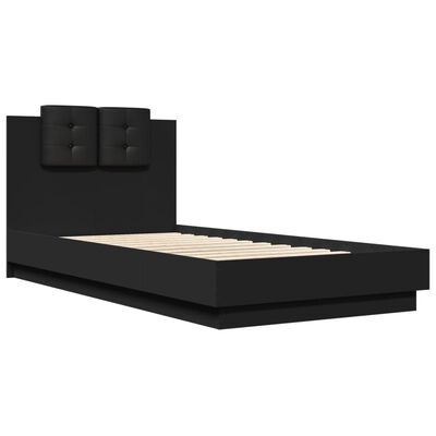 vidaXL Bedframe met hoofdbord bewerkt hout zwart 75x190 cm