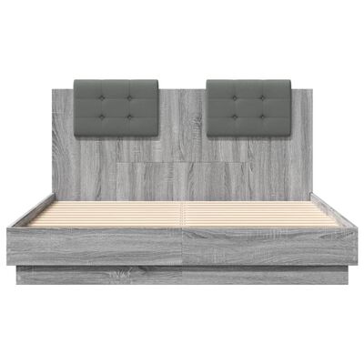 vidaXL Bedframe met hoofdeinde bewerkt hout grijs sonoma 140x190 cm