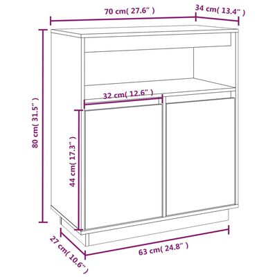 vidaXL Dressoir 70x34x80 cm massief grenenhout zwart