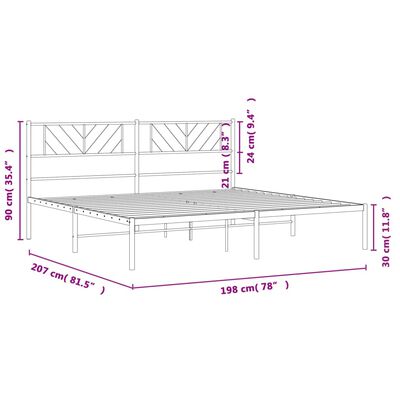 vidaXL Bedframe met hoofdbord metaal wit 193x203 cm