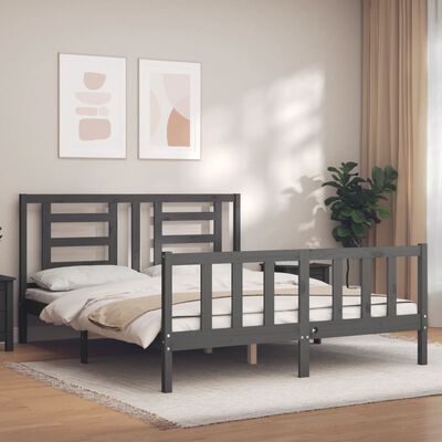 vidaXL Bedframe met hoofdbord massief hout grijs