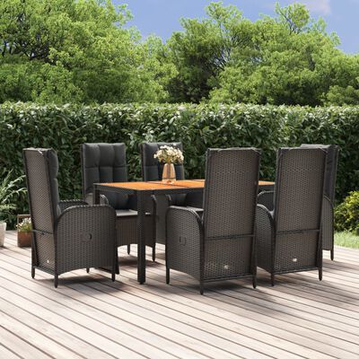 vidaXL 7-delige Tuinset met kussens poly rattan zwart