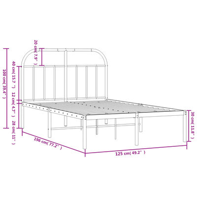 vidaXL Bedframe met hoofdbord metaal zwart 120x190 cm