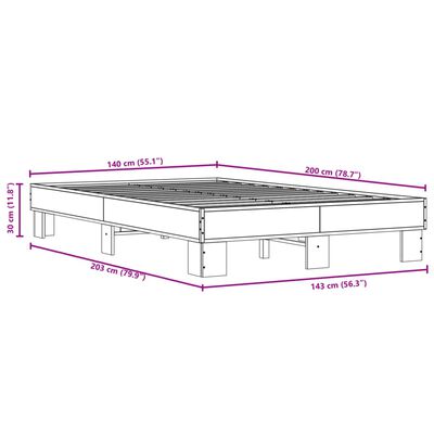 vidaXL Bedframe bewerkt hout metaal gerookt eikenkleurig 140x200 cm