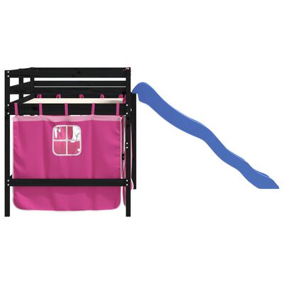 vidaXL Kinderhoogslaper met gordijnen 90x200 cm grenenhout roze