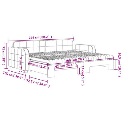 vidaXL Slaapbank onderschuifbed matrassen 90x200cm fluweel donkergrijs