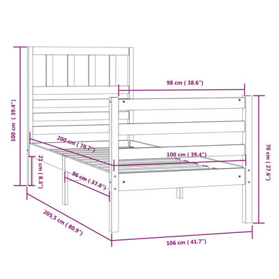 vidaXL Bedframe massief hout 100x200 cm