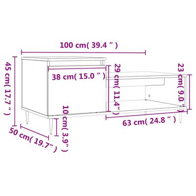 vidaXL Salontafel 100x50x45 cm bewerkt hout betongrijs