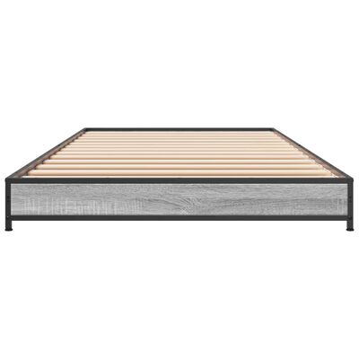 vidaXL Bedframe bewerkt hout en metaal grijs sonoma eiken 100x200 cm