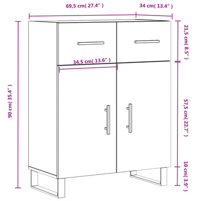 vidaXL Dressoir 69,5x34x90 cm bewerkt hout grijs sonoma eikenkleurig