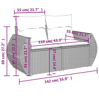 vidaXL 6-delige Loungeset met kussens poly rattan zwart