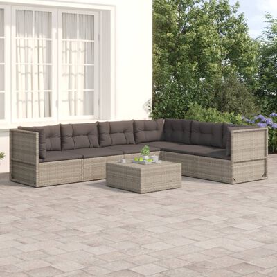 vidaXL 6-delige Loungeset met kussens poly rattan grijs