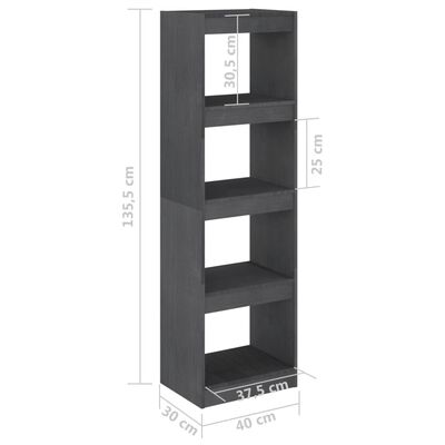 vidaXL Boekenkast/kamerscherm 40x30x135,5 cm grenenhout grijs