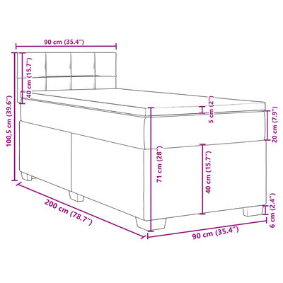 vidaXL Boxspring met matras fluweel lichtgrijs 90x200 cm