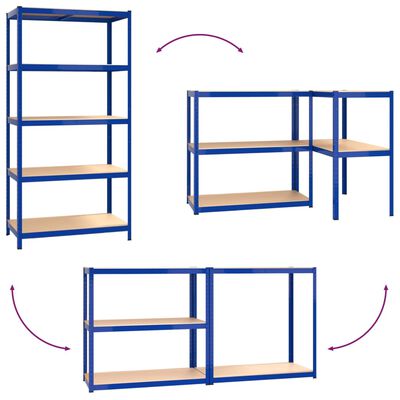 vidaXL Opbergrekken 3 st 5-laags staal en bewerkt hout blauw