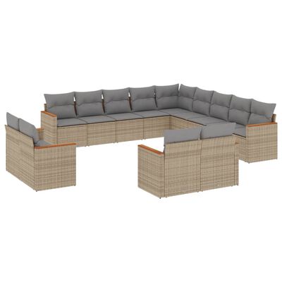 vidaXL 13-delige Loungeset met kussens poly rattan gemengd beige