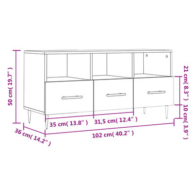 vidaXL Tv-meubel 102x36x50 cm bewerkt hout hoogglans wit